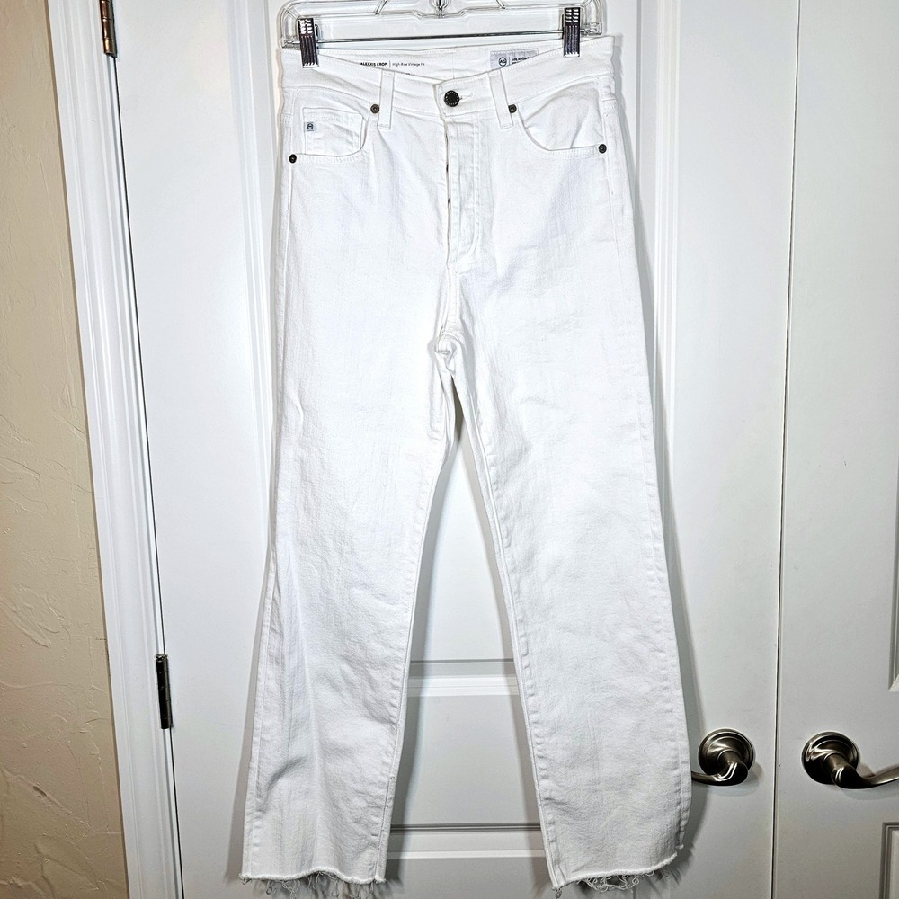 AG Adriano Goldschmied Alexxis Crop High Rise Vintage Jeans White 27 Raw Hem